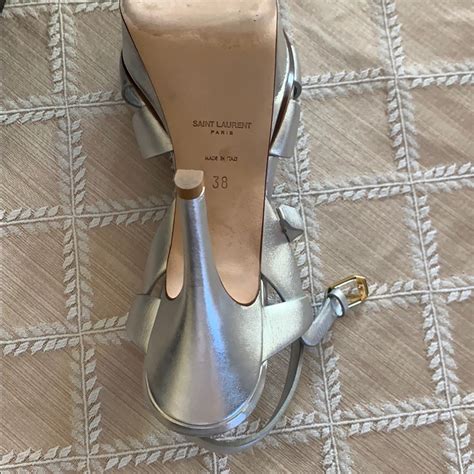 silver ysl tribute sandals|YSL tribute sandals flat.